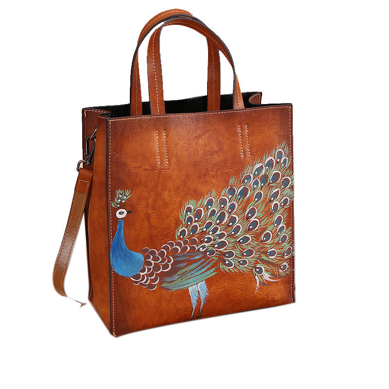 Plain image of the Vintage Leather Peacock Handbag in brown.