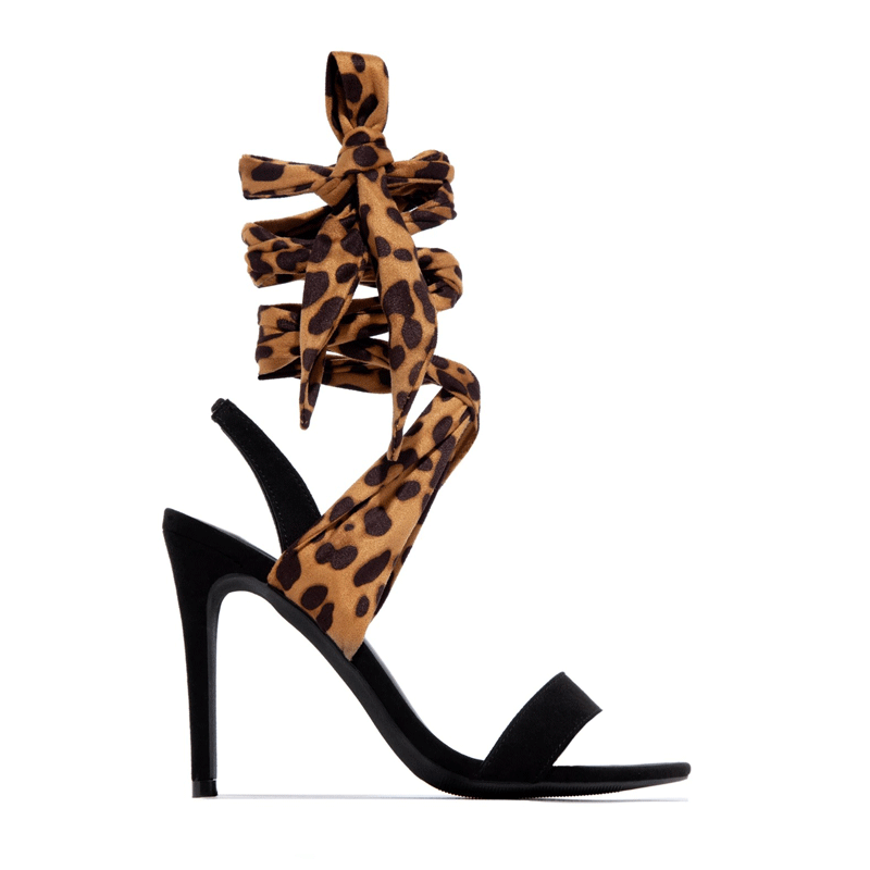 Side view of the Laced Up Leopard Print Heels.