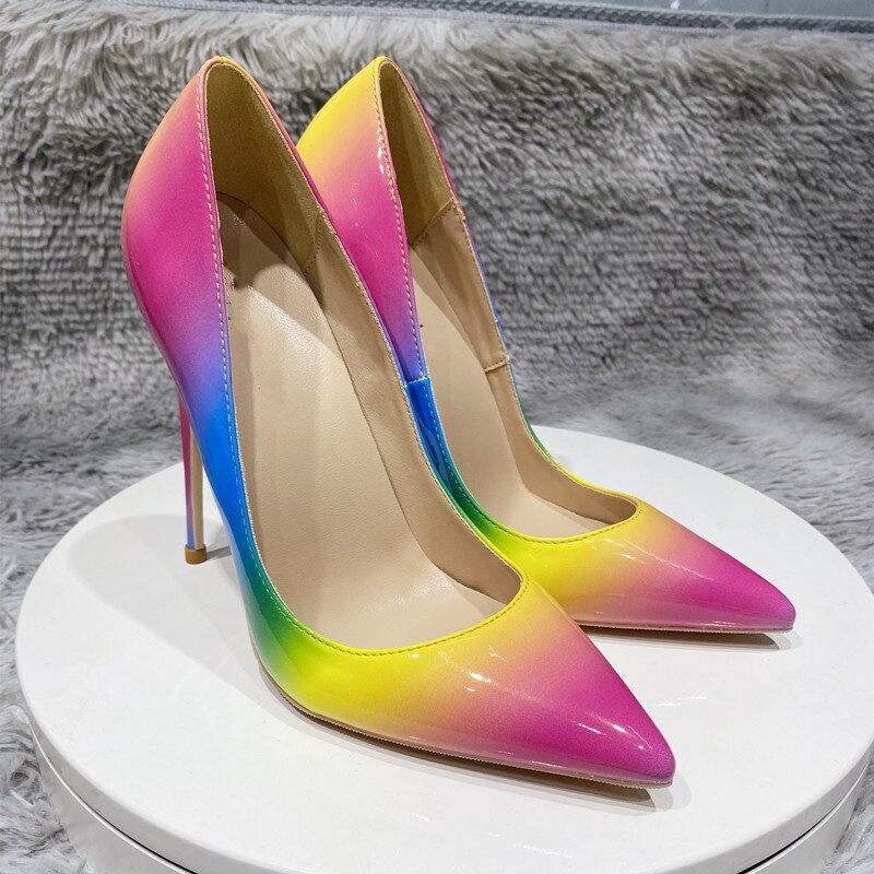 Close up view of the Gradient Rainbow Ombre Stilettos
