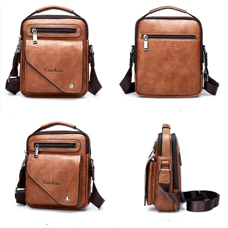 High Quality Men Leather Messenger Bag in all views.
