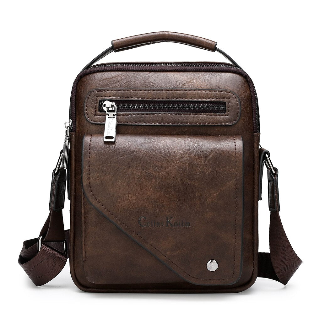 High Quality Men Leather Messenger Bag in brown.