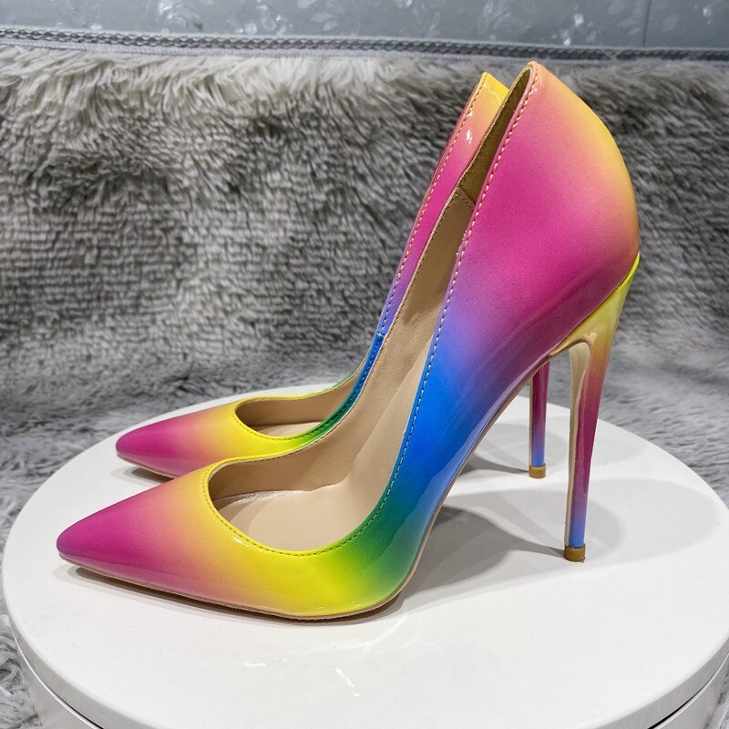 side view angle of Gradient Rainbow Ombre Stilettos