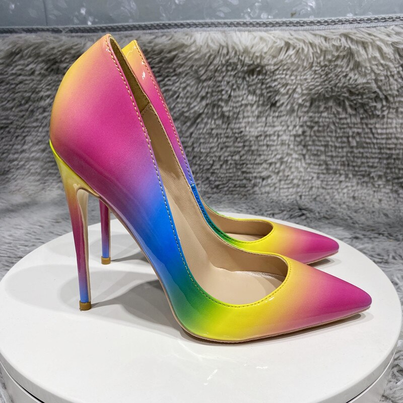 Side view of the Gradient Rainbow Ombre Stilettos