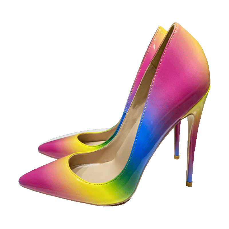 side view of the Gradient Rainbow Ombre Stilettos