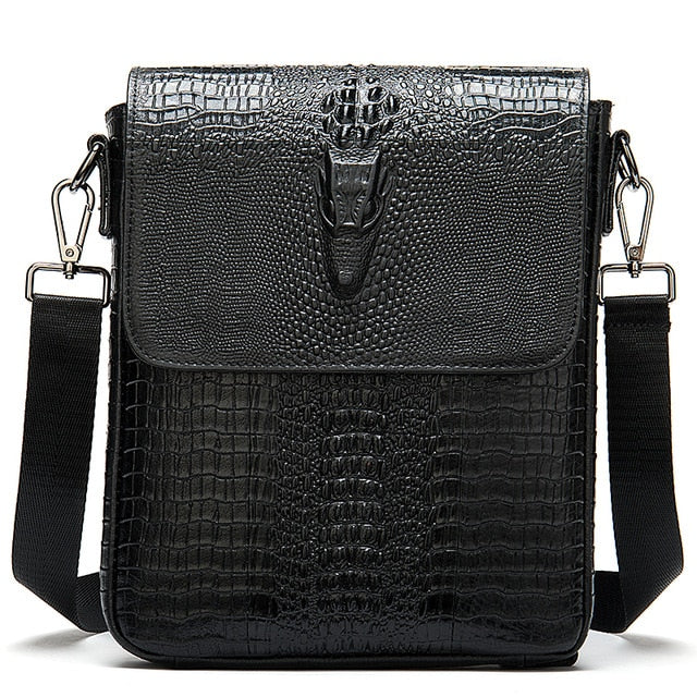 Vintage Genuine Leather Messenger Bag in black with pattern 1.