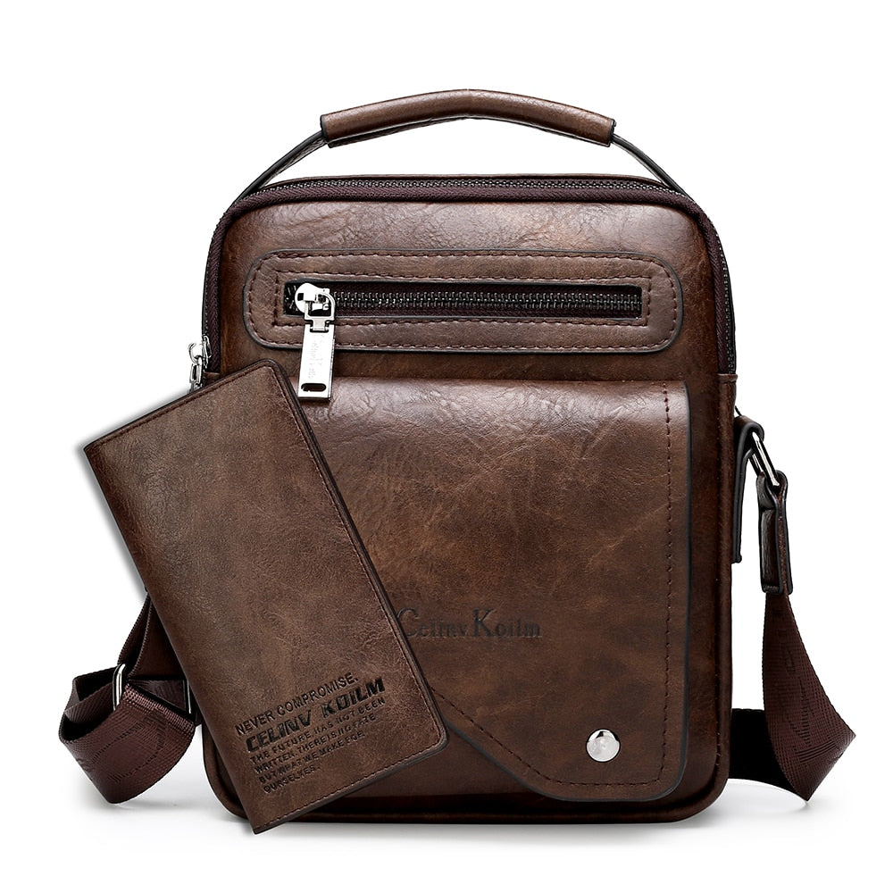 High Quality Men Leather Messenger Bag set in brown.