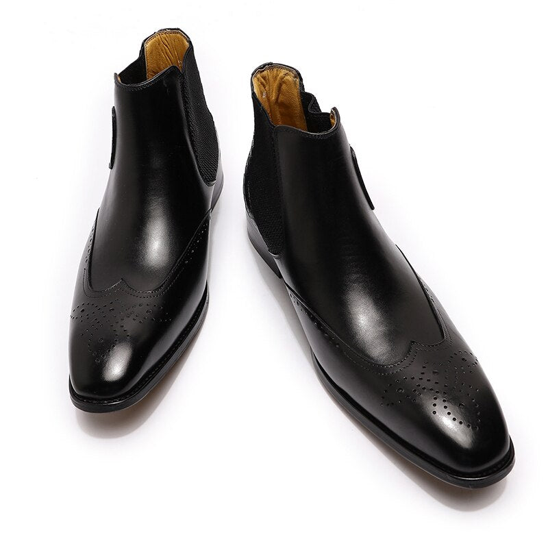 Men's Genuine Leather Causal Ankle Boots in black.