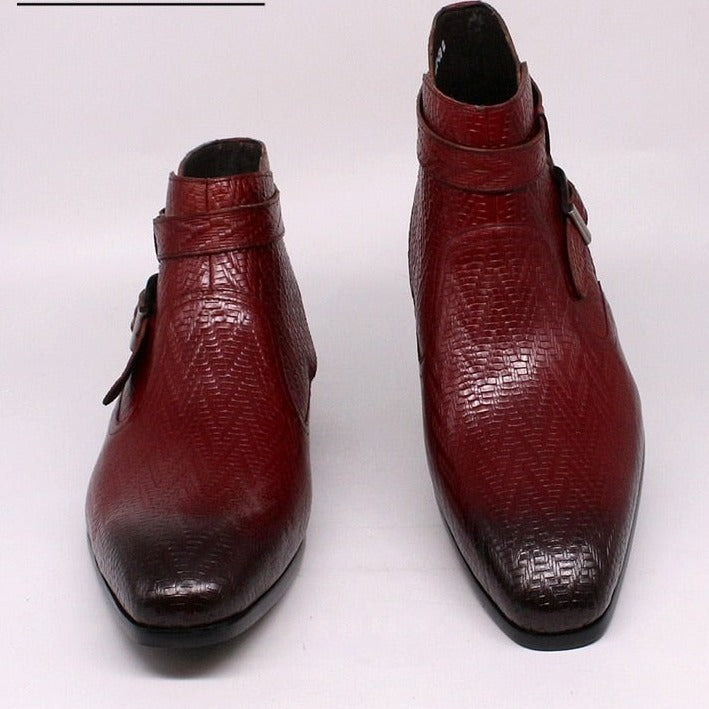 Men Genuine Leather Ankle Boots in red.