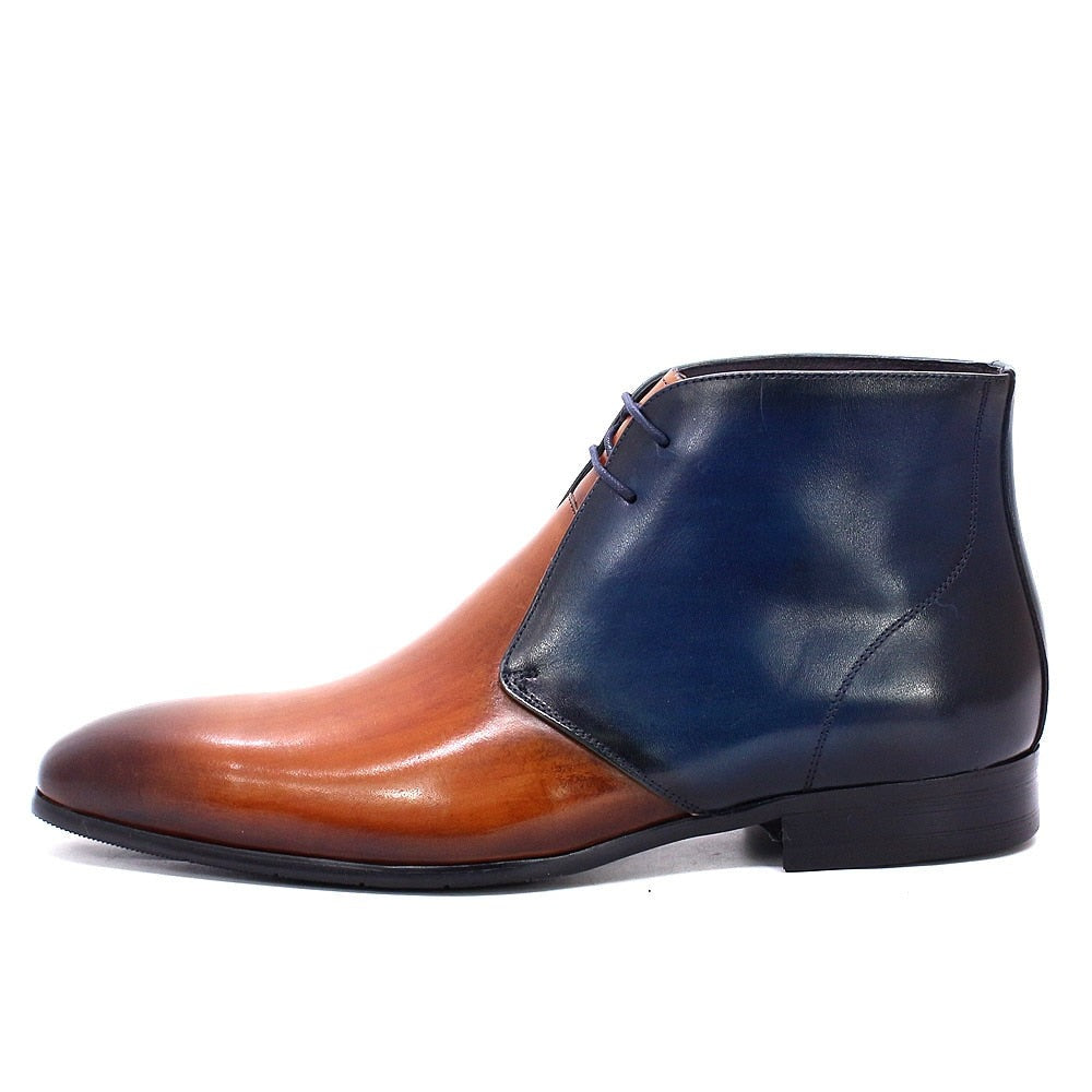 Men Genuine Leather Ankle Boots in brown blue.