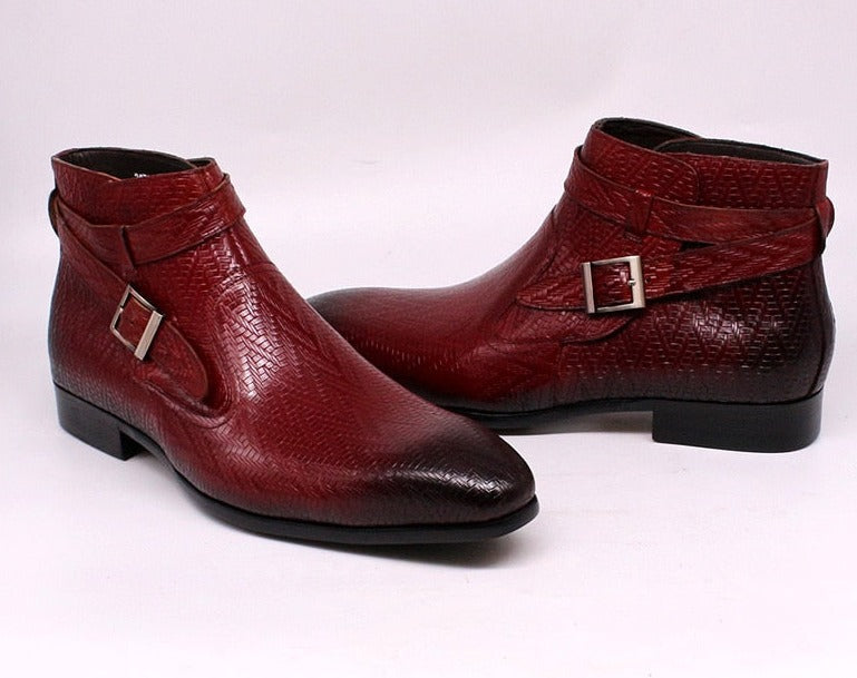Men Genuine Leather Ankle Boots in red.
